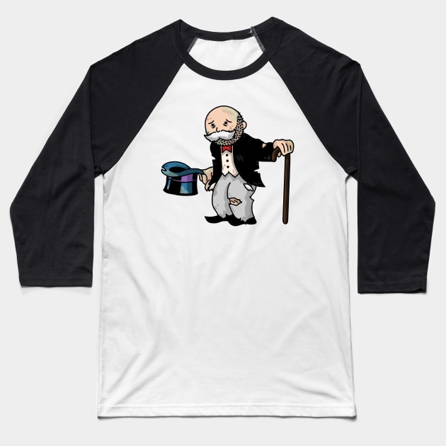 The Homeless Monopoly Man Baseball T-Shirt by Parkcreations